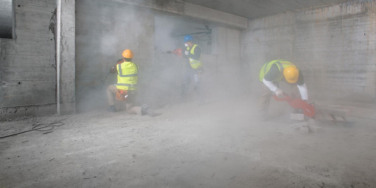 Dust is created at nearly every point in the construction process during drilling, sawing, breaking, grinding and transportation