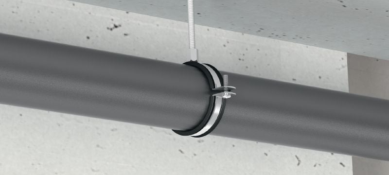 MP-PI HDG Pipe clamp Hot-dip galvanized (HDG) pipe clamp with sound insulation for economical light/medium-duty applications Applications 1