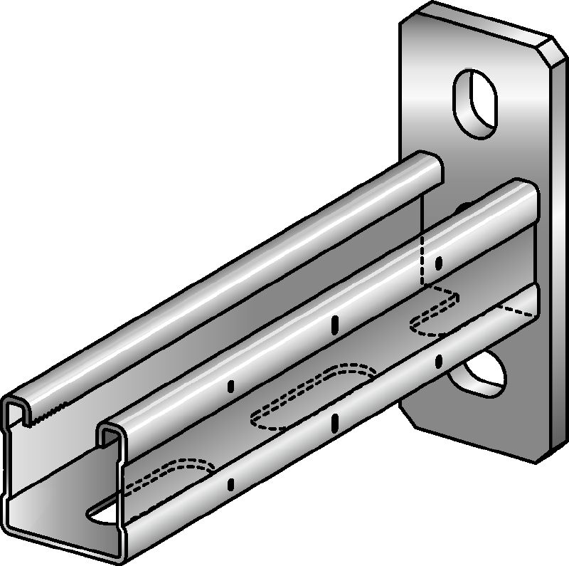 MQK-41-F Bracket Hot-dip galvanized (HDG) bracket with a 41 mm high, single MQ strut channel for medium-duty applications