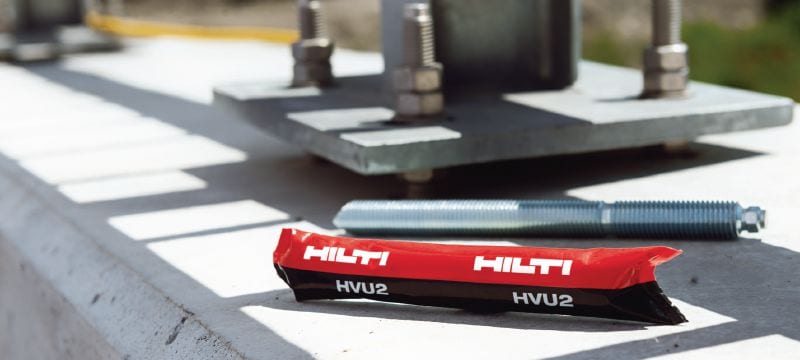 HVU2 Anchor capsule Ultimate-performance foil adhesive capsule for heavy-duty anchoring in concrete with Hilti chiseled tip HAS-U rods (sold separately). Applications 1